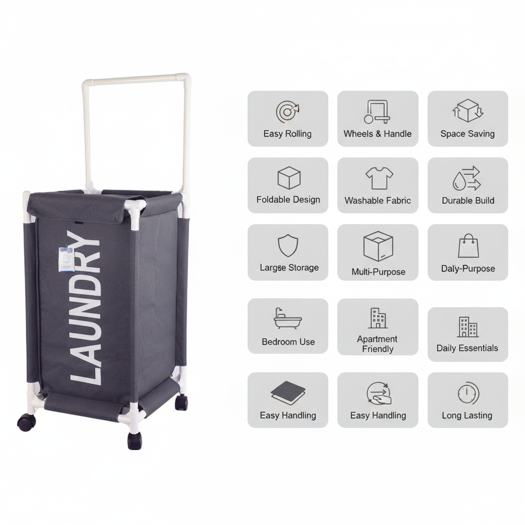 Foldable Laundry Hamper Basket With Handle & Wheels | Oxford Cloth | 2 Sizes | By APT
