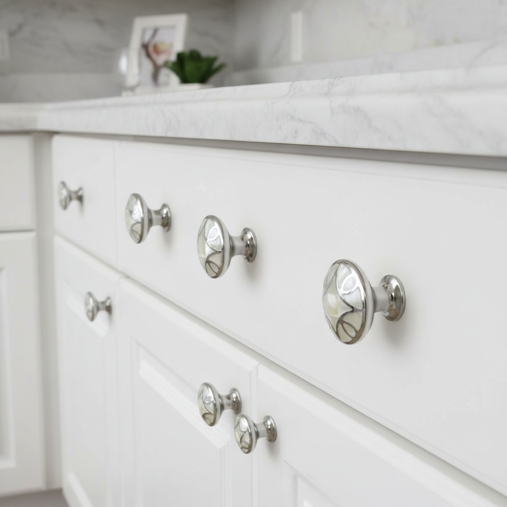 MOP & Brass Round Cabinet Knobs | Rust-Free Hardware for Door, Drawer, Wardrobe & Cupboard | Pack of 10