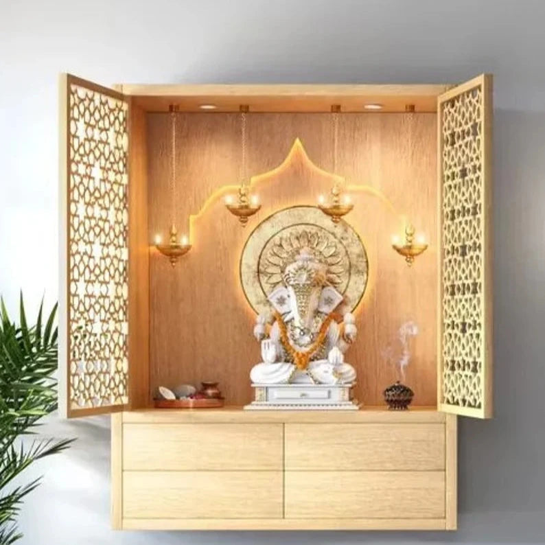 Simple Puja Rack Elevate Your Worship: Space-Saving Wall Mounted Puja Shelf With Iconic ...