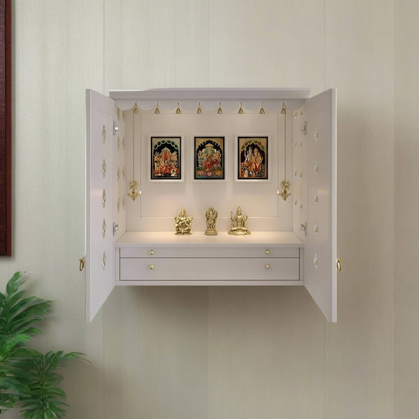 Compact Harmony: Wall-Mounted Puja Shelf With Symbolic Tree Design