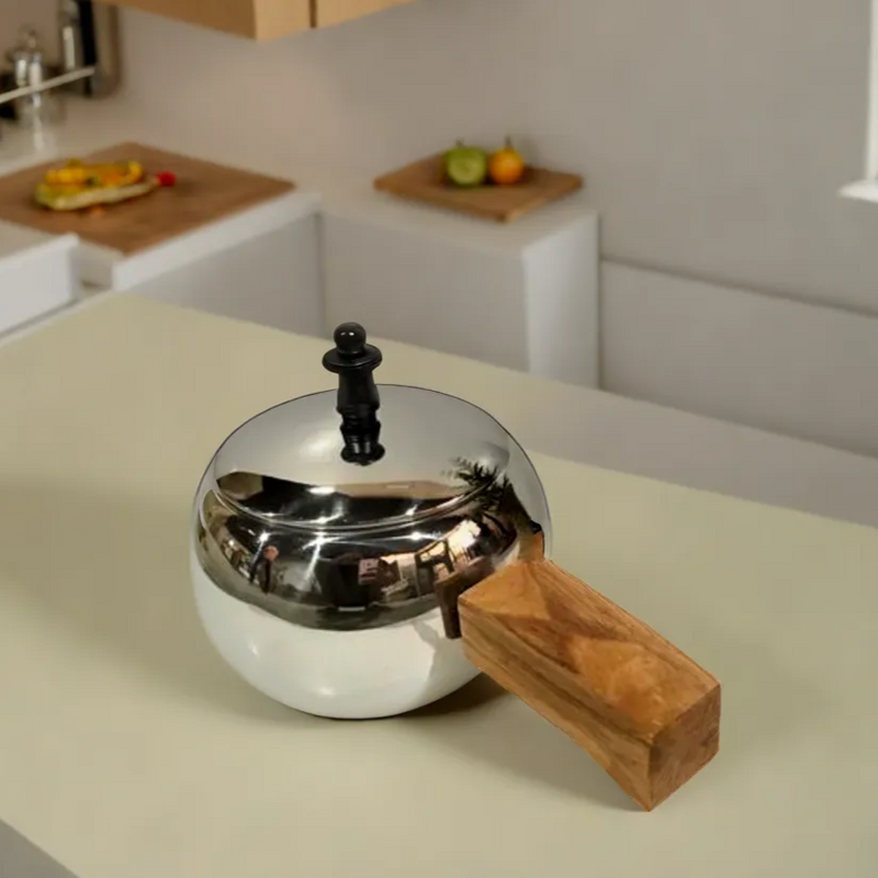 Stainless Steel Tableware Service Cooker with Wooden Handle For One Portion MK