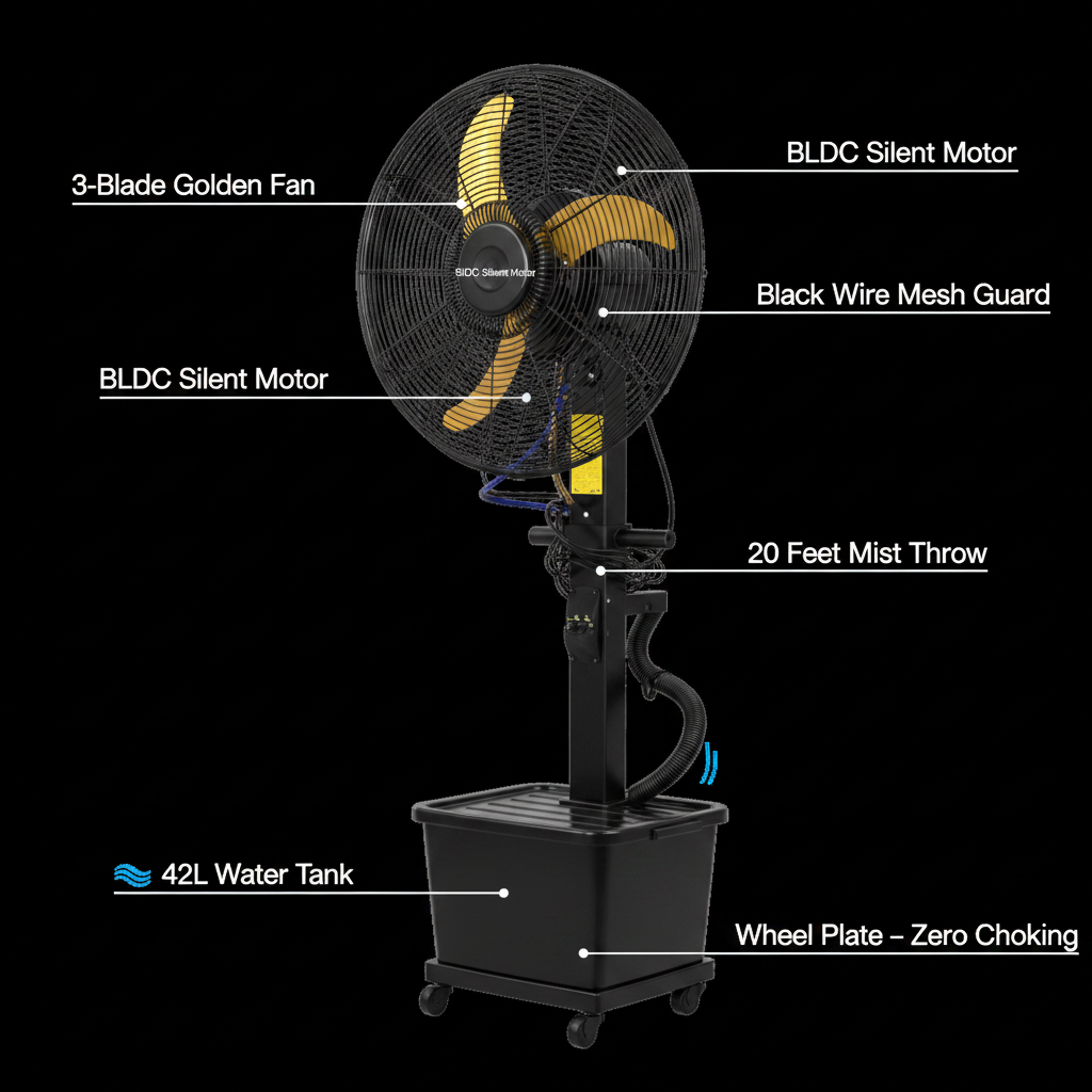 Portable Mist Fan with 42L Water Tank | Powerful Air & Mist Cooling | By Wadbros