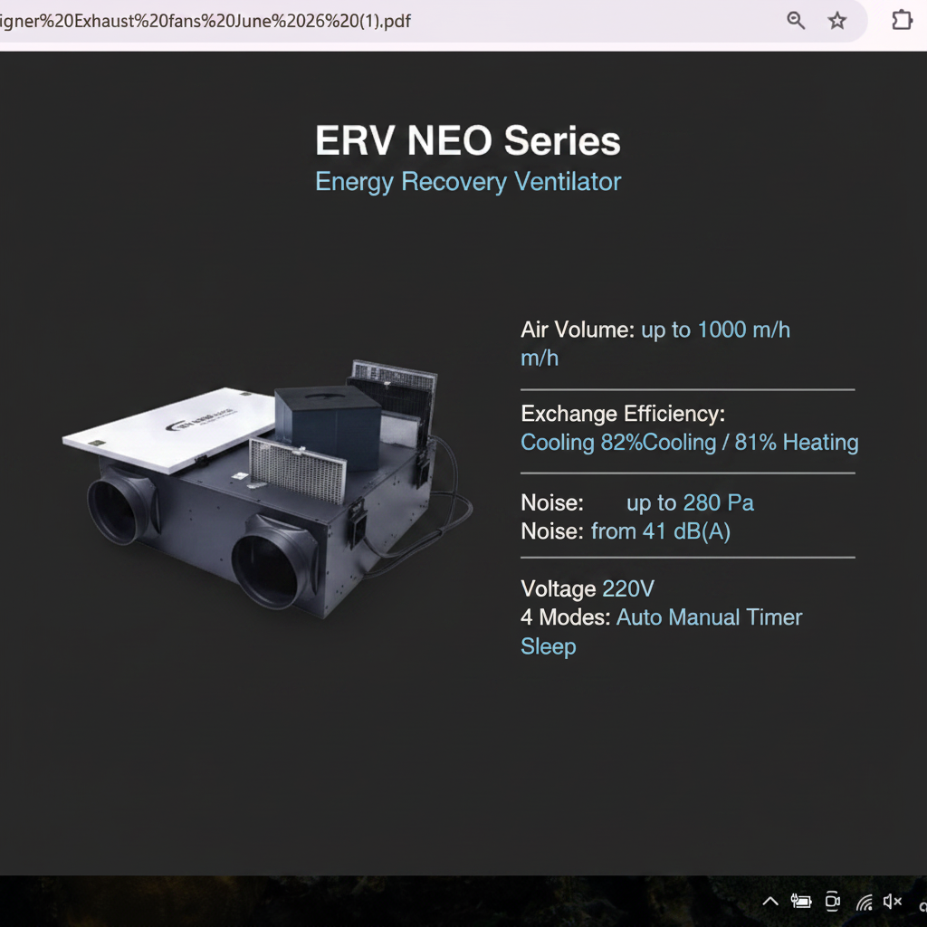 ERV NEO Series Smart Energy Recovery Ventilator (ERV) | HEPA Filter | WiFi Control | Fresh Air Ventilation | By Wadbros
