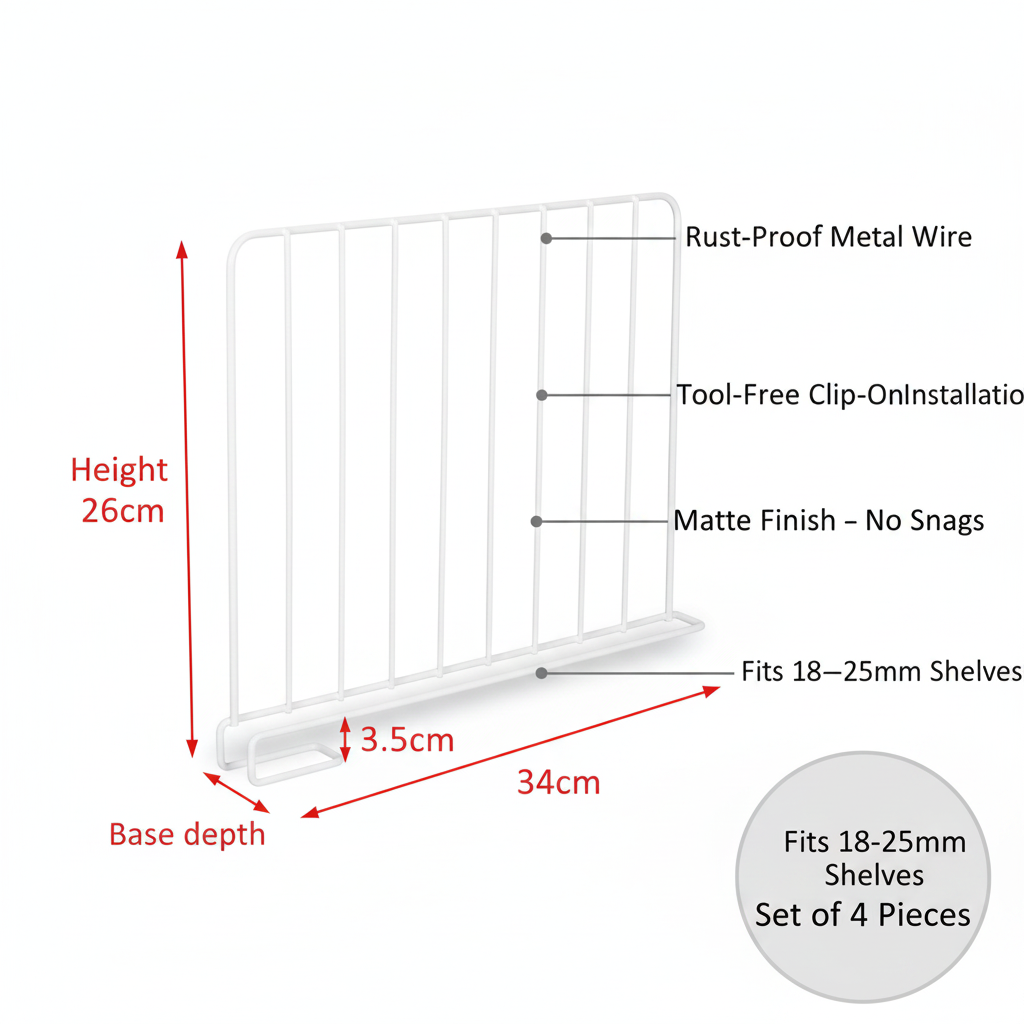 Metal Wardrobe Shelf Dividers & Separators | Closet Organizer Set of 4 | Rust-Proof | By AK