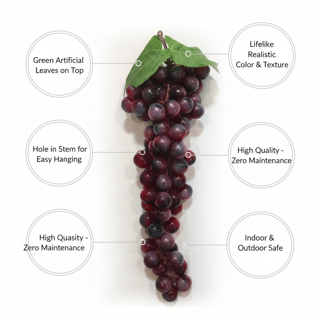 Realistic Artificial Grape Bunch | Lifelike Plastic Decorative Grapes | Home & Party Decor