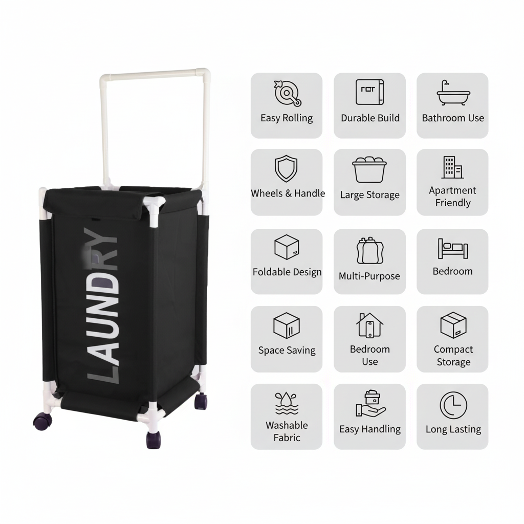 Foldable Laundry Hamper Basket With Handle & Wheels | Oxford Cloth | 2 Sizes | By APT
