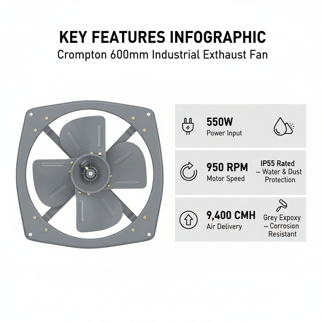 Crompton 600mm (24 Inch) Heavy-Duty Exhaust Fan | 9,400 CMH | IP55 Rated | For Residential & Commercial Use