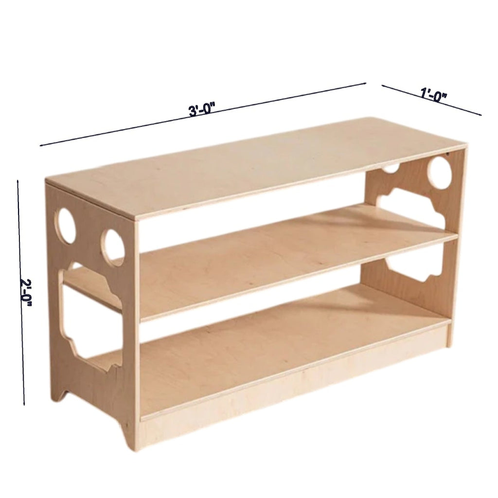 3 Tier Shelf, Low Open Shelf For Toddler, Wooden Floor Kids Organizer, Nursery Shelf for Storage By Miza