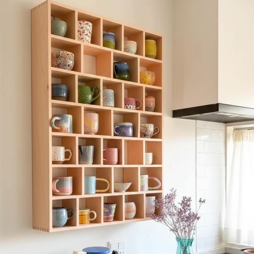 Wooden Cup Display Shelf By Miza