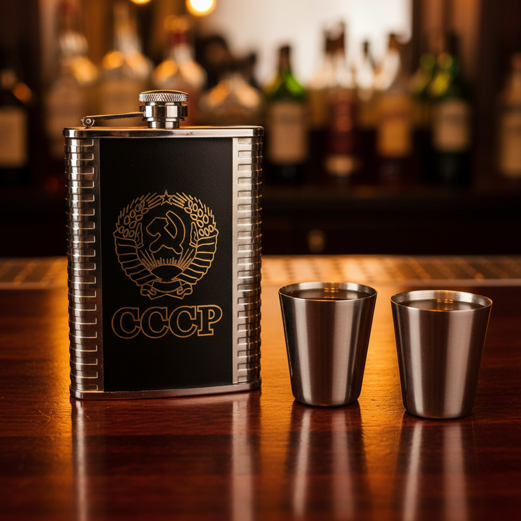 8oz Alcohol Hip Flask Steel Glass with Funnel Cups Box Set