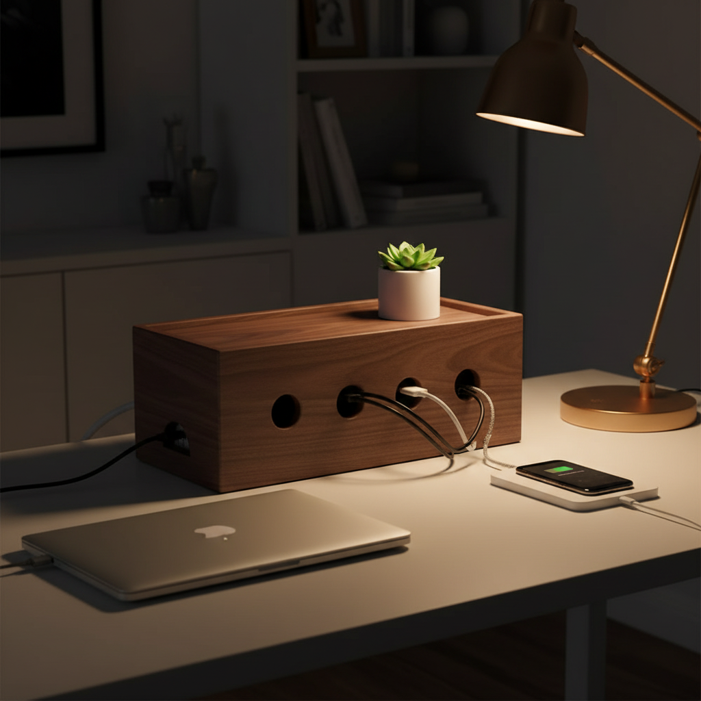 Rectangle Mobile Charger Wood Box By Miza