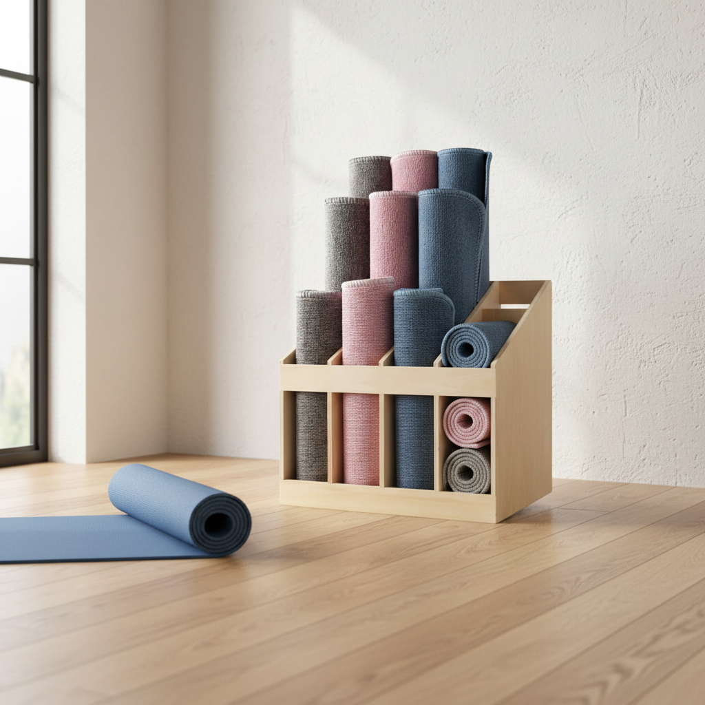 Yoga Mat Wooden Rack Stand Carpet Mat Holder Multi Purpose Storage 12 Slots By Miza