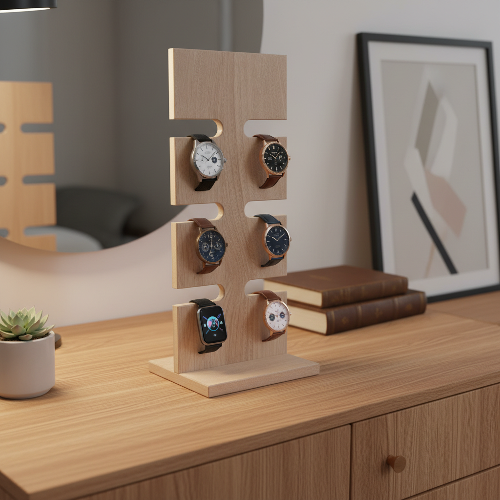 Wooden Watch Stand & Holder For 8 Watches | Premium Rubberwood | Tabletop Organizer | MIZA By PeelOrange