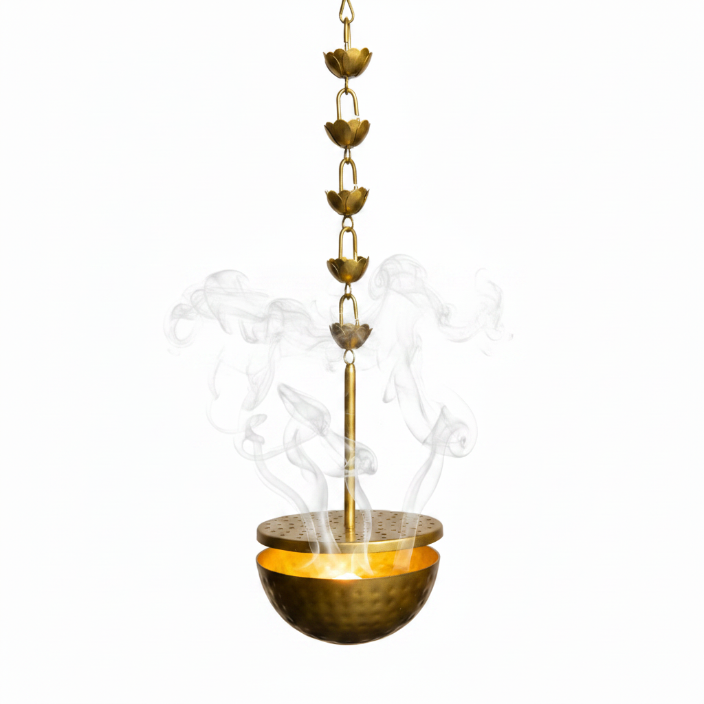 Brass Loban Daan Hanging Lamp for Pooja Room | Bakhoor Incense Burner | Home Purifier