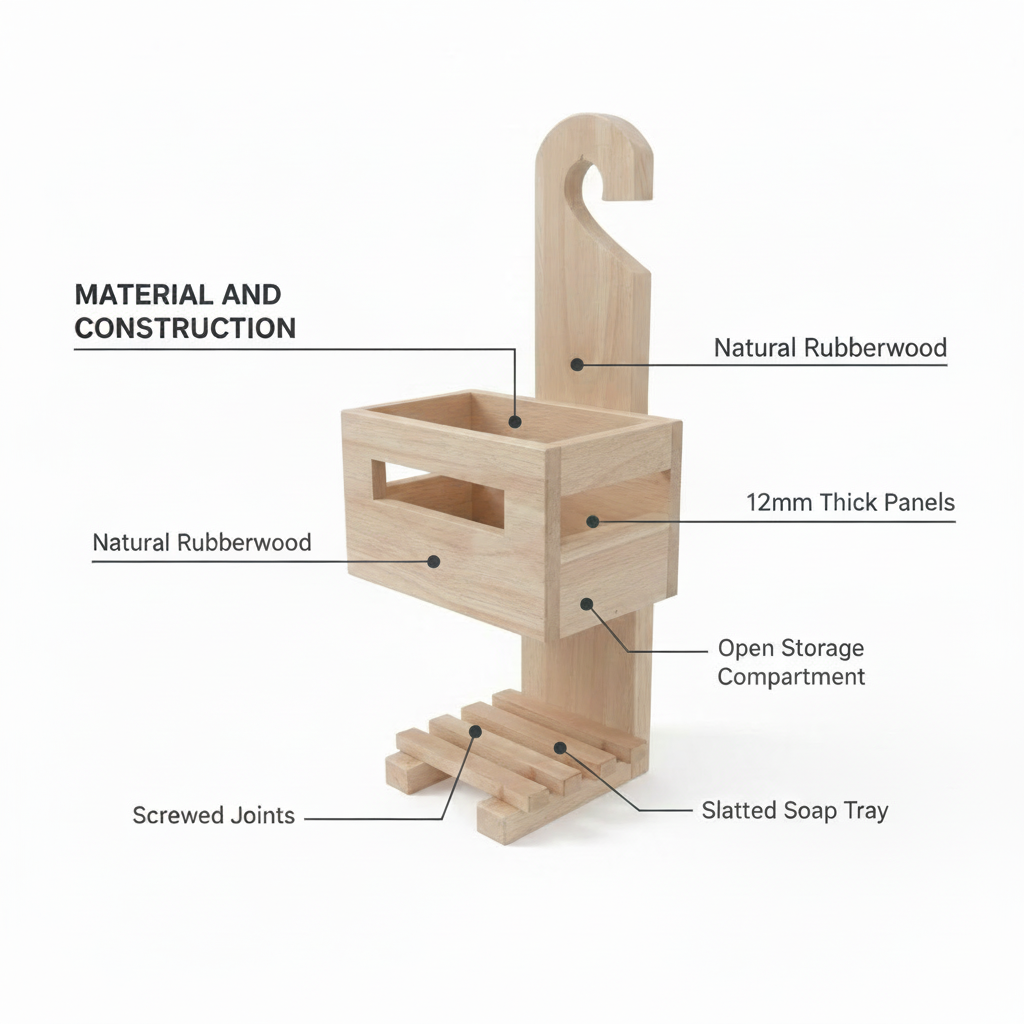 Wooden Shower Caddy With Tray And Soap Shelf By Miza