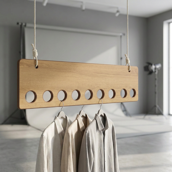 Ceiling Rope Hanging Wooden Clothes Hanger Rack By Miza