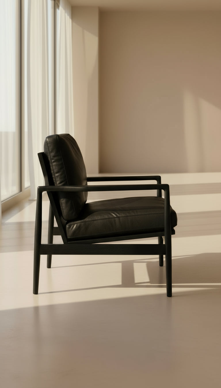 Modern Black Leather Lounge Chair
