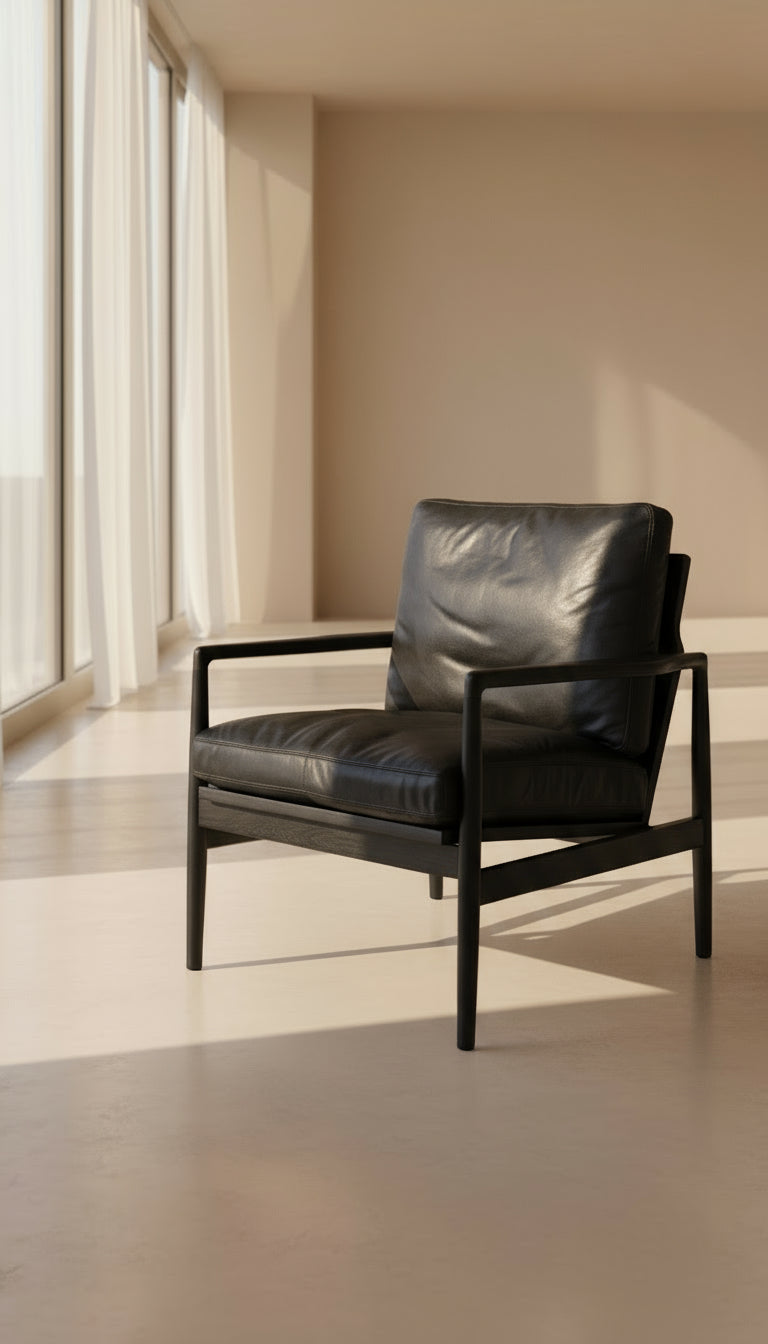 Modern Black Leather Lounge Chair