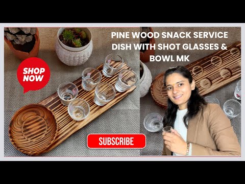 Pine Wood Snack Service Dish with Shot Glasses & Bowl MK