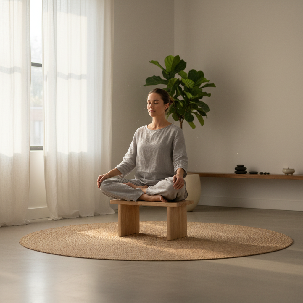 MIZA Wooden Meditation Stool | Yoga Seiza Bench | Rubberwood | 45×19×18 cm