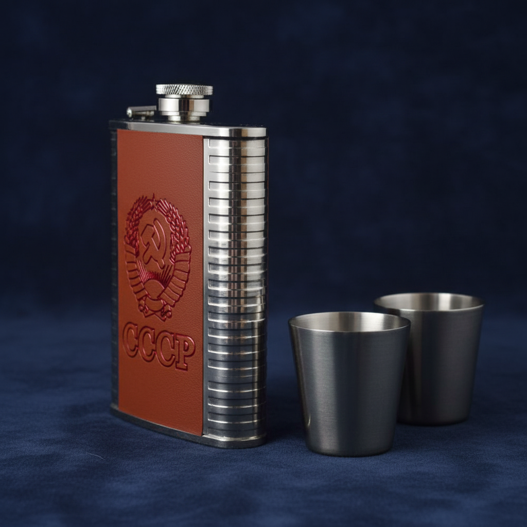 8oz Alcohol Hip Flask Steel Glass with Funnel Cups Box Set