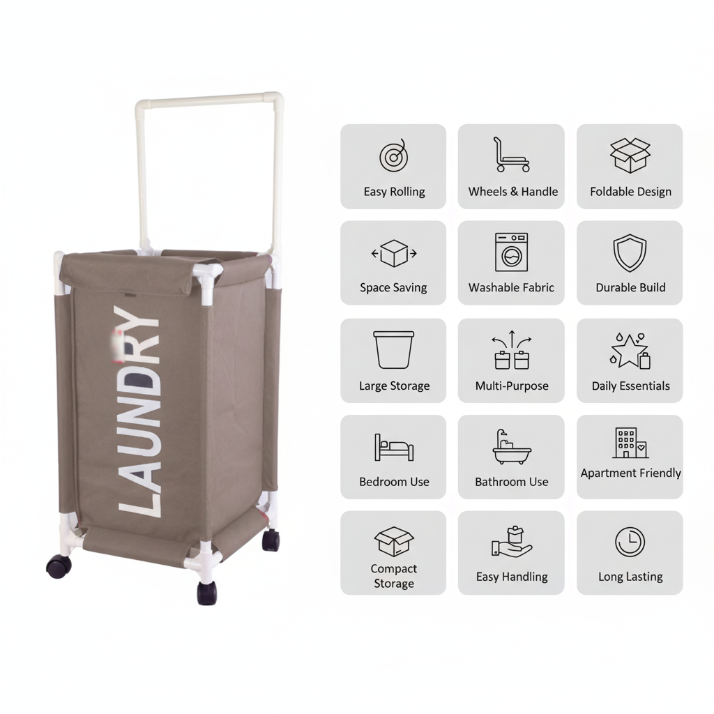 Foldable Laundry Hamper Basket With Handle & Wheels | Oxford Cloth | 2 Sizes | By APT