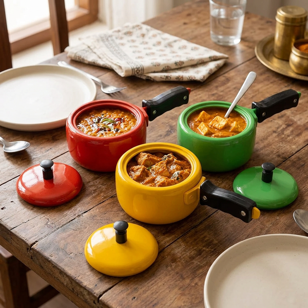 Colorful Dish Serving Cooker Shaped Bowl With Lid For One & Two Portion MK