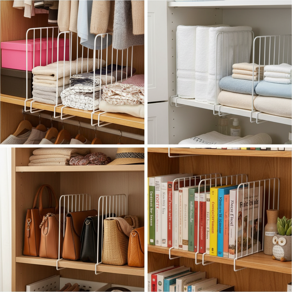Metal Wardrobe Shelf Dividers & Separators | Closet Organizer Set of 4 | Rust-Proof | By AK