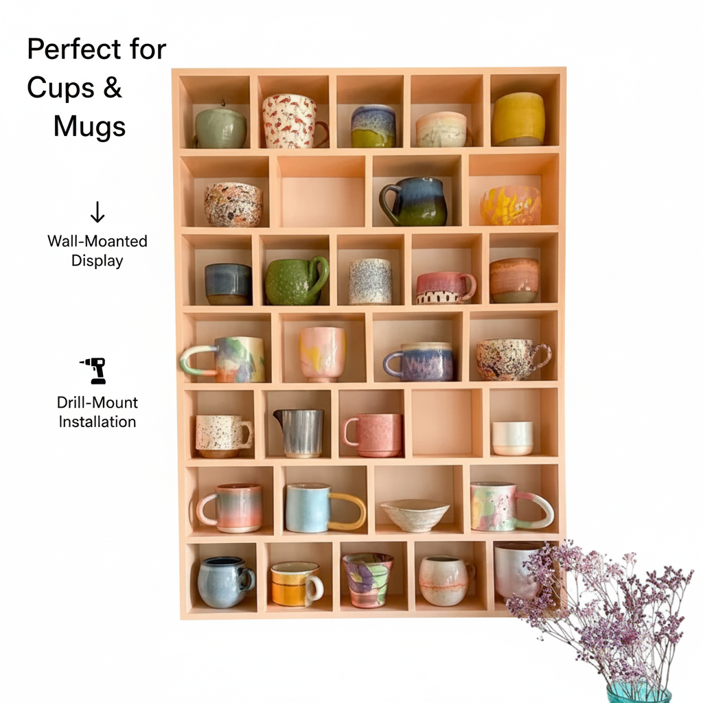 Wooden Cup Display Shelf By Miza