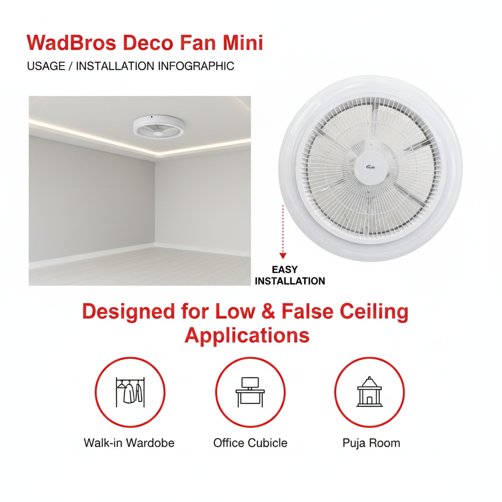 Deco Fan Mini 465 mm/18 INCHES | False Ceiling Ventilation Fan | Remote Operated | By Wadbros