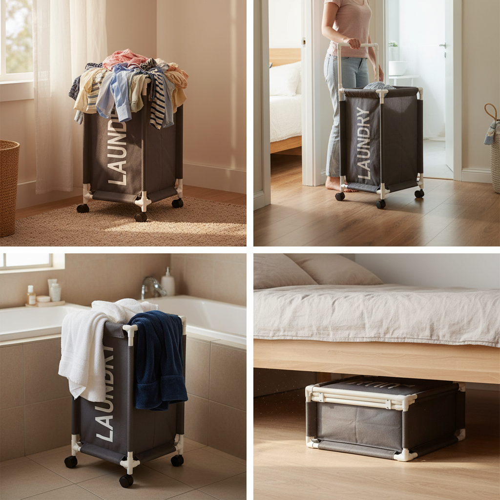 Foldable Laundry Hamper Basket With Handle & Wheels | Oxford Cloth | 2 Sizes | By APT