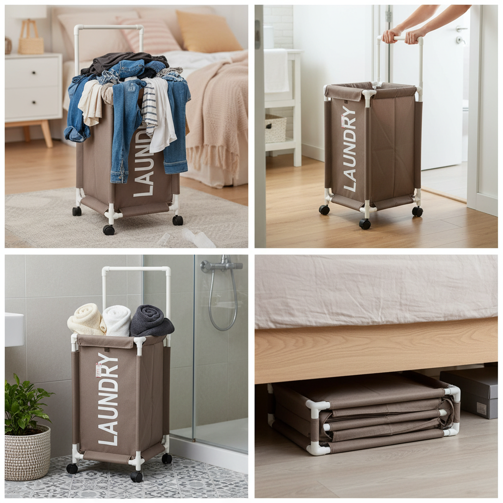 Foldable Laundry Hamper Basket With Handle & Wheels | Oxford Cloth | 2 Sizes | By APT