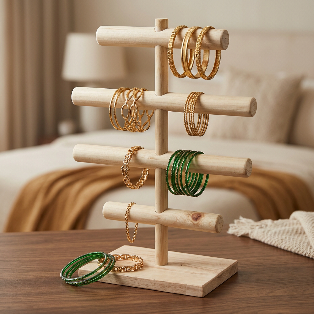 Wooden Handmade Portable Jewellery Stand By Miza