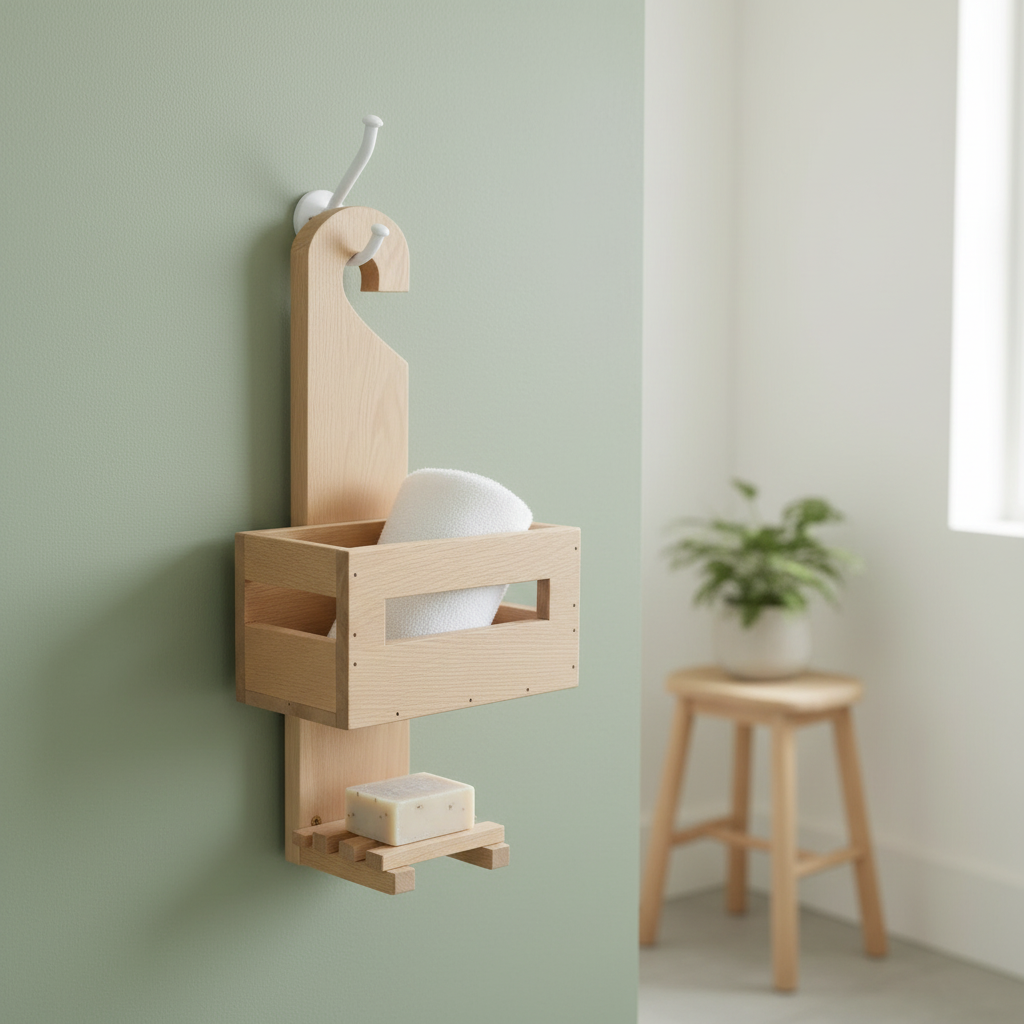 Wooden Shower Caddy With Tray And Soap Shelf By Miza