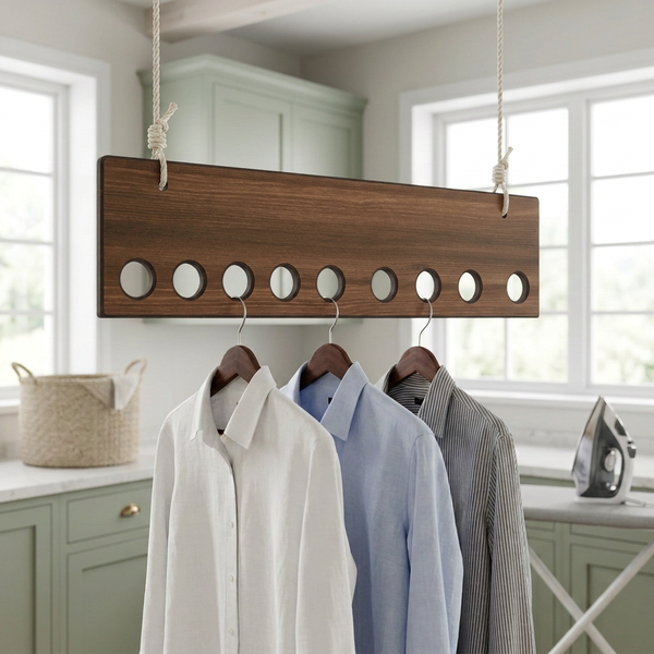 Ceiling Rope Hanging Wooden Clothes Hanger Rack By Miza