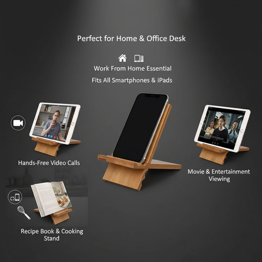 Adjustable Solid Rubber Wood Tabletop Stand for iPad, Mobile, and Cookbook By Miza