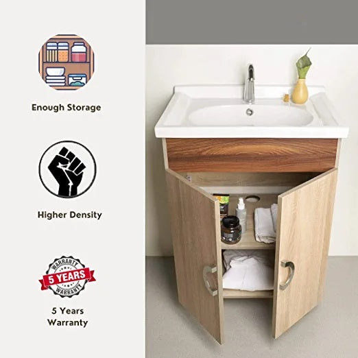 Sonoma Oak Light Plywood Vanity Washbasin Cabinet With Mirror ( MODEL - 2010 ) By TGK
