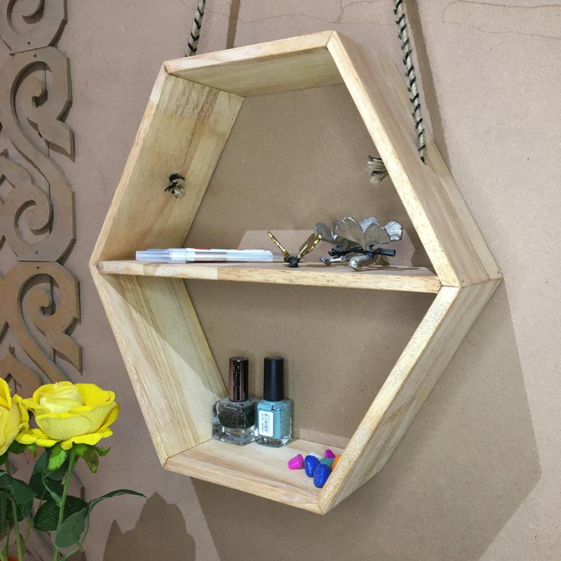 Geometric/Hexagonal Handmade Shelf ( With Complementary Coaster ) By Miza