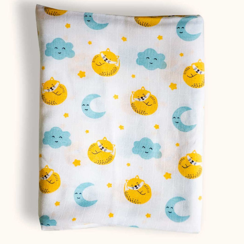 Moon Cat Random Printed Muslin Swaddle Blanket For Baby By MM - 1 Pc