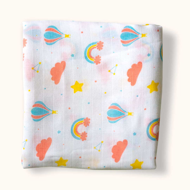 Rainbow Random Printed Muslin Swaddle Blanket For Baby By MM - 1 Pc