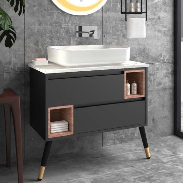 Optra & Zara Butter Nut Dark Brown Vanity For Bathroom By TGF