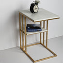 Creative White Marble & Metal Stone Side/Coffee Table With Magazine Holder ( Random Design ) By Fita