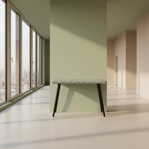 Rectangular Black and White Geometrical Pattern Resin Inlay Console Table By Fita