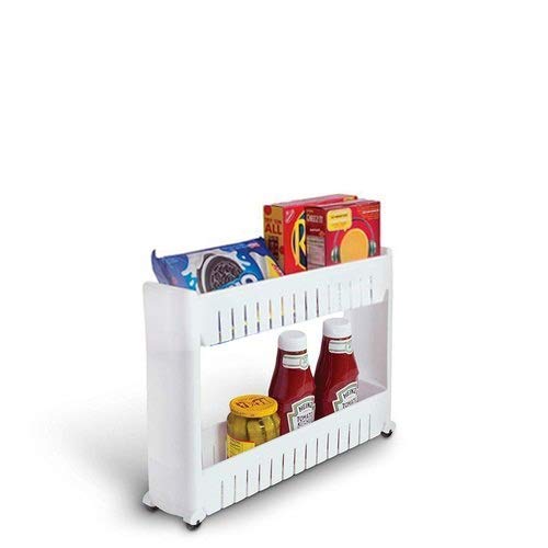 Space Saving Storage Organizer Slim Rack Shelf Trolley Rack Holder Storage Organizer For Kitchen, Bathroom (White) By AK
