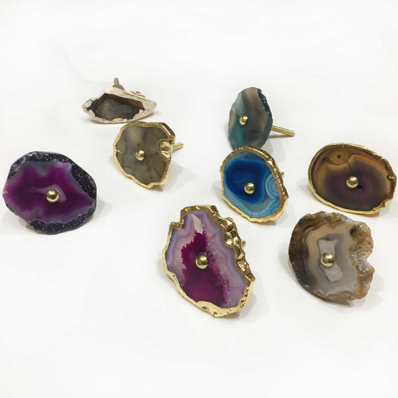 Assorted Agate Stone Cabinet Knobs With  Electro Plating 1Pc