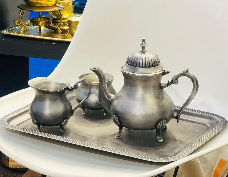 Heritage Antique Brass Tea Set With Silver Coating Inside By MK