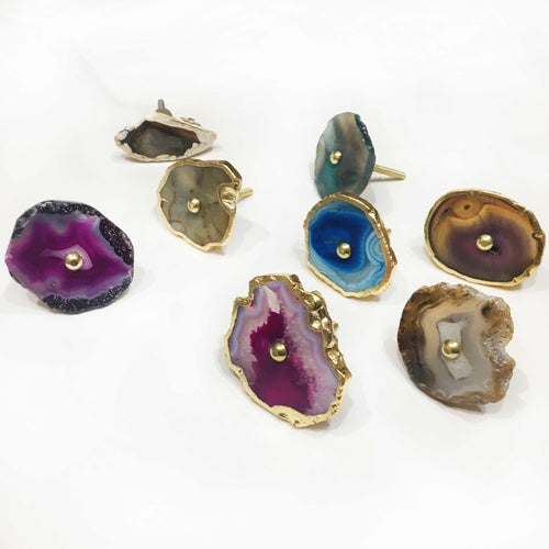 Assorted Agate Stone Cabinet Knobs With  Electro Plating ( Pack Of 10 )