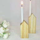 Wooden House Design Candle Holder Set Of 2 ( With Complementary Coaster ) By Miza