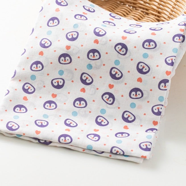 Penguin Random Printed Muslin Baby Swaddle Blanket By MM - 1 Pc