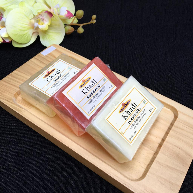 Khadi India ( Pack Of 3 & 10 ) Germ Protection Sandal Wood/Donkey Milk/Sandal Soap